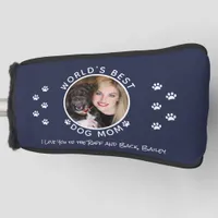 Best Dog Mom Custom Pet Photo Name Navy Blue Golf Head Cover