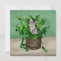 Gray Kitten in Bucket of Catnip  Thank You Card