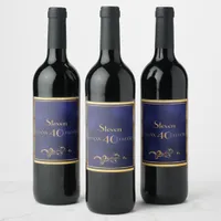 40th birthday party navy blue gold wine label