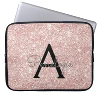 Rose Gold  Pink Glitter and Sparkle Monogram Laptop Sleeve