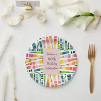  60th Birthday Watercolor Geometric Pattern Paper Plates