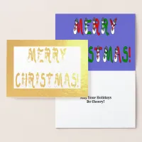 Merry Christmas Snowman Font Gold Foil Card