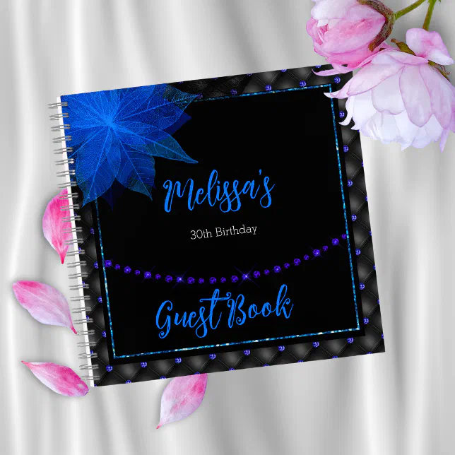 Elegant Black and Blue Birthday Guest Book