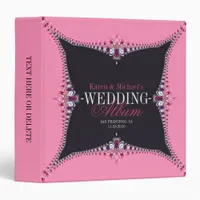 Girly Pink + Black Lace Frills Wedding Album 3 Ring Binder