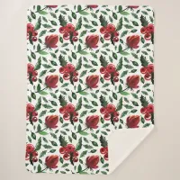 Winter Foliage Holly Berries Botanical Sherpa Blanket