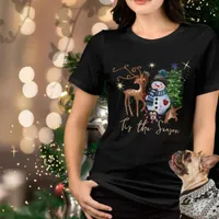  Whimsical Snowman & Deer Festive Holiday Women's  Tri-Blend Shirt