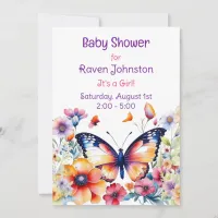 Butterfly in Flowers Girl's Baby Shower Invitation