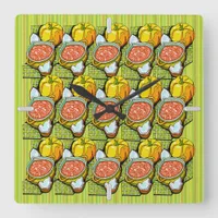 Pumpkins, Soup and Striped Background Square Wall Clock