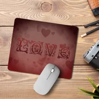 LOVE Dark Red Heart and floral word art Mouse Pad