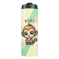 Cute Kawaii Monkey with Bubble Tea Personalized Thermal Tumbler