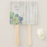 Succulents and Rustic Wood Wedding ID515 Hand Fan