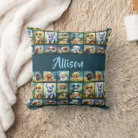 Cute puppy collage, baby dogs, personalized throw pillow