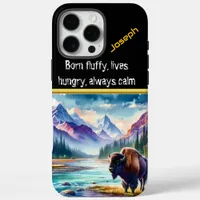 Buffalo Roaming Near a Mountain River at Sunset iPhone 16 Pro Max Case