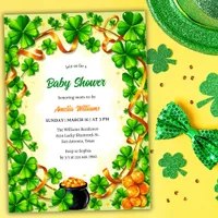 Modern Gold & Lucky Shamrock Baby Shower Invitation