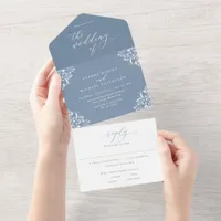 Elegant Vintage Dusty Blue Wedding All In One Invitation