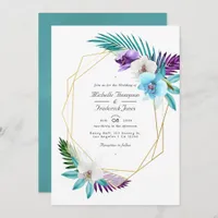 Tropical Orchids Geometric QR Code RSVP Wedding Invitation
