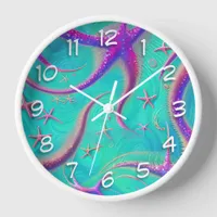 Teal and Purple Starfish Beach Themed Clock