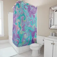 Purple, Teal and Gold Swirls Fluid Art  Shower Curtain