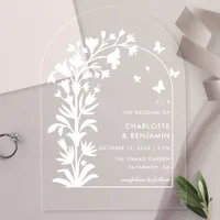 White Botanical Butterfly Arched Wedding Acrylic Invitations