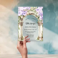 Lavender florals arch beige birthday clear acrylic invitations