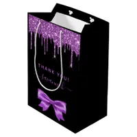 Birthday black purple glitter thank you favor medium gift bag