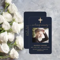 Blue gold cross photo funeral prayer card