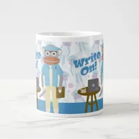 Write On Author Sock Monkey Pattern Large Coffee Mug