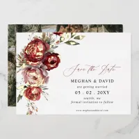 Elegant Boho Burgundy Blush Floral Photo Foil Invitation