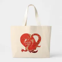 Dragon Heart Valentine Large Tote Bag