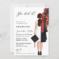 Red Minimalist Photo She Did It Graduation Invi Invitation