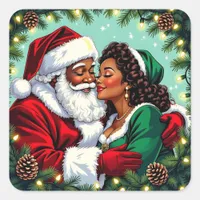 A Vintage Mr and Mrs Claus Christmas Square Sticker