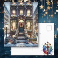 City Brownstone at Christmas Personalized Holiday Postcard