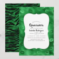 Emerald Green and Black Glam Quinceañera Invitation