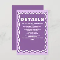 Retro Groovy Squiggle Wavy Curve Purple Wedding   Enclosure Card