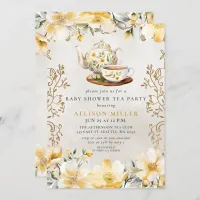 Yellow Floral Gender neutral Tea Baby Shower  Invitation