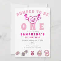 Gym Fitness Execise One Strong Girl 1st Birthday Invitation