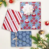 Santa Poinsettia Peppermint Stripe Retro Christmas Wrapping Paper Sheets