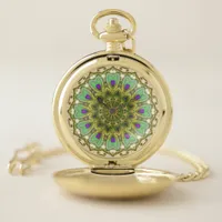 Peacock Feathers Love Mandala Pocket Watch