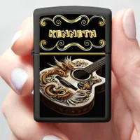 Detailed Guitar Art with Dragon Zippo Lighter