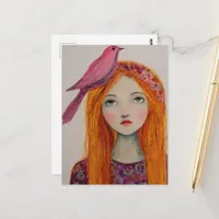Pink Bird in her Hair Postcard