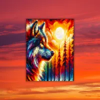 Wolf Face with Sun & Forest | Poster