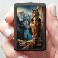 Eurasian Eagle Owl Patterned Feathers Timber Ocean Zippo Lighter