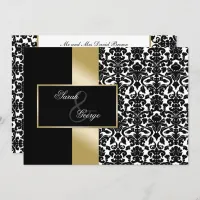 monogram damask gold wedding invitation