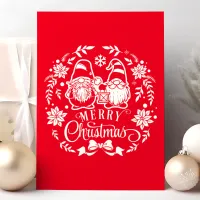 Red Merry Christmas Wreath Gnome Holiday Card