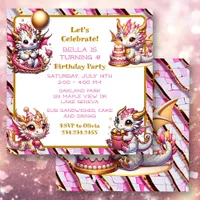 Cute Pink and Gold Dragon Girl's Birthday Party Invitation