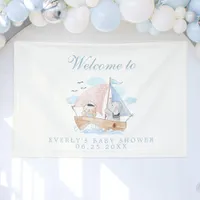 Nautical Elephant Bear Watercolor Boat Baby Shower Banner