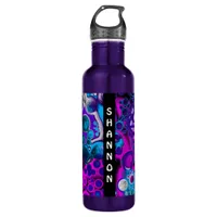 Purple, Blue, Pink Fluid Art Marble Personalized   Stainless Steel Water Bottle