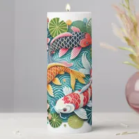 Colorful Koi Swimming in Lotus Filled Pond  Pillar Candle