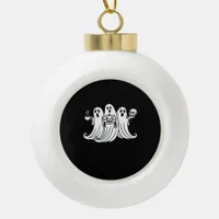 Spooky Coffee Sipping Pumpkin Holding Ceramic Ball Christmas Ornament