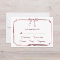 Elegant Maroon Hand-Drawn Bow Timeless Wedding RSVP Card